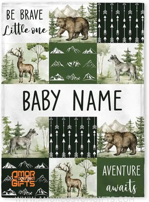 Blankets Personalized Newborn Baby Woodland Patchwork Blanket | Custom Name Baby Woodland Deer Blanket, Baby Shower Gift