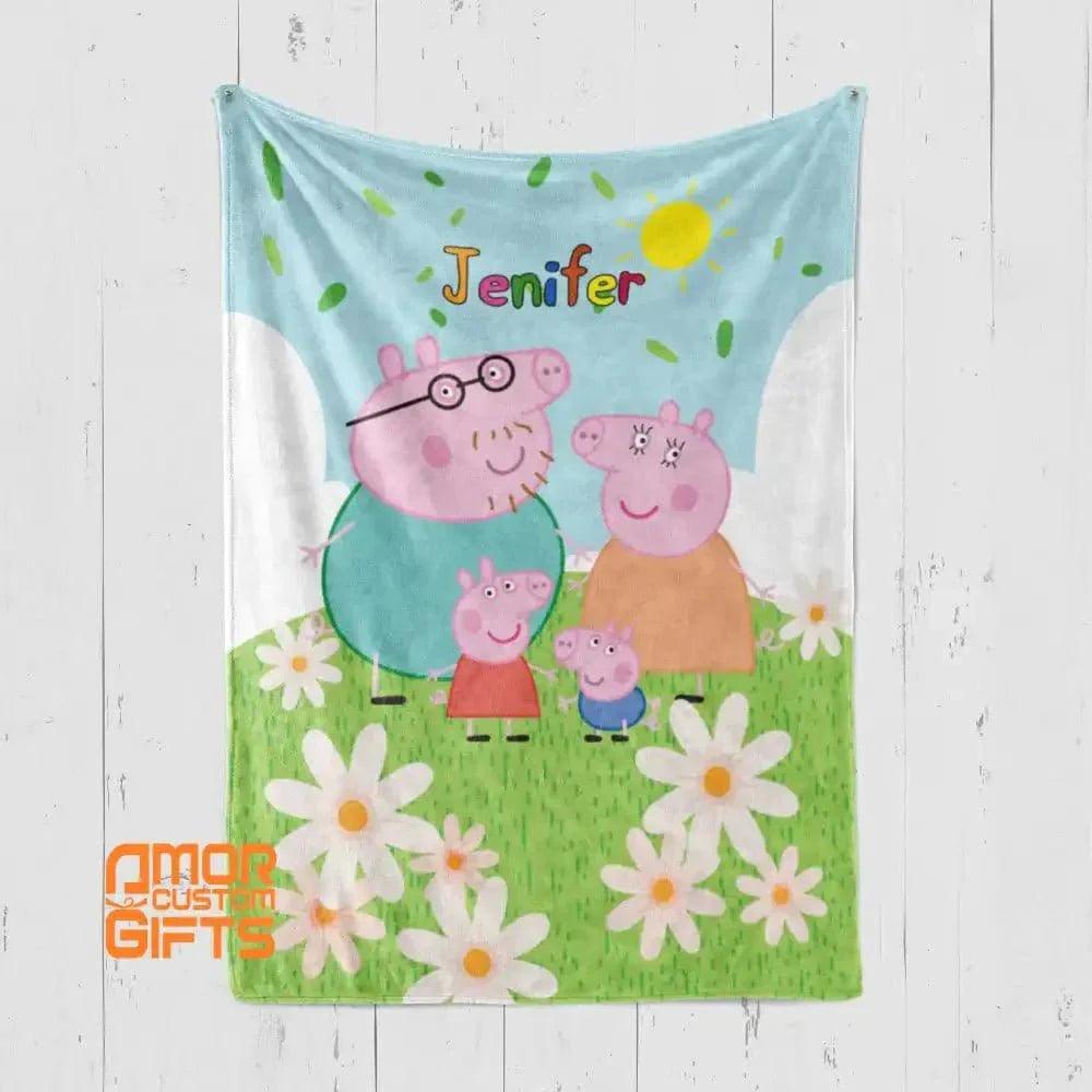 Blankets USA MADE Personalized Peppa Pig Blanket | Custom Name Cartoon Blanket For Kids