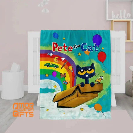 Blankets USA MADE Personalized Pete The Cat Blanket | Custom Name Kitty Fleece Blanket