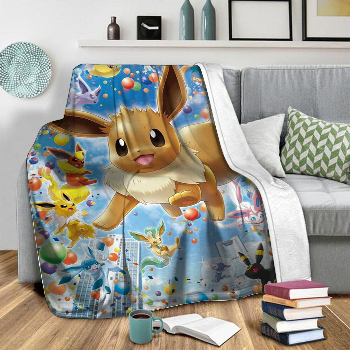 Blankets USA MADE Personalized PK Blanket Cute Eevee Blanket – Manga Cartoon Gift – Anime PK Gift For Kids – Baby Blanket