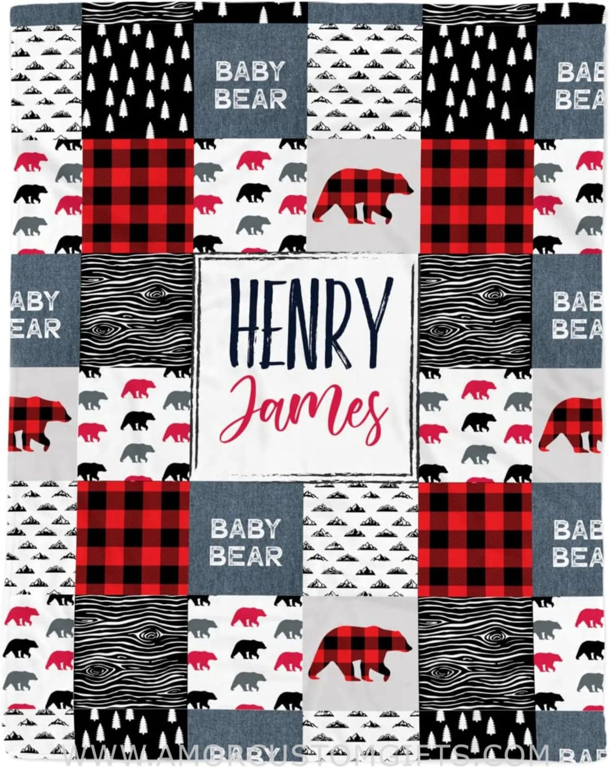 Blankets Personalized Plaid Red Baby Bear Blanket, Baby Boy Blanket Bear, Bear Baby Blankets for Boys, Baby Boy Bear Blanket