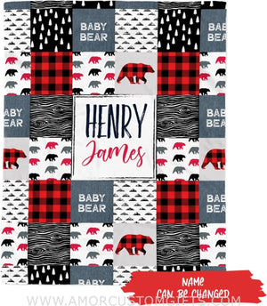 Blankets Personalized Plaid Red Baby Bear Blanket, Baby Boy Blanket Bear, Bear Baby Blankets for Boys, Baby Boy Bear Blanket