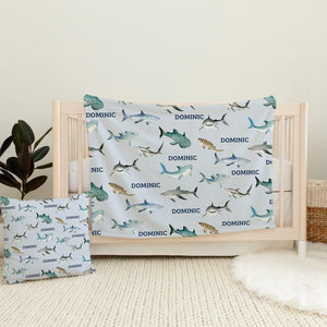 Blankets Personalized Shark Blanket Blanket, Custom Name Girl & Boy Blanket Nursery Theme