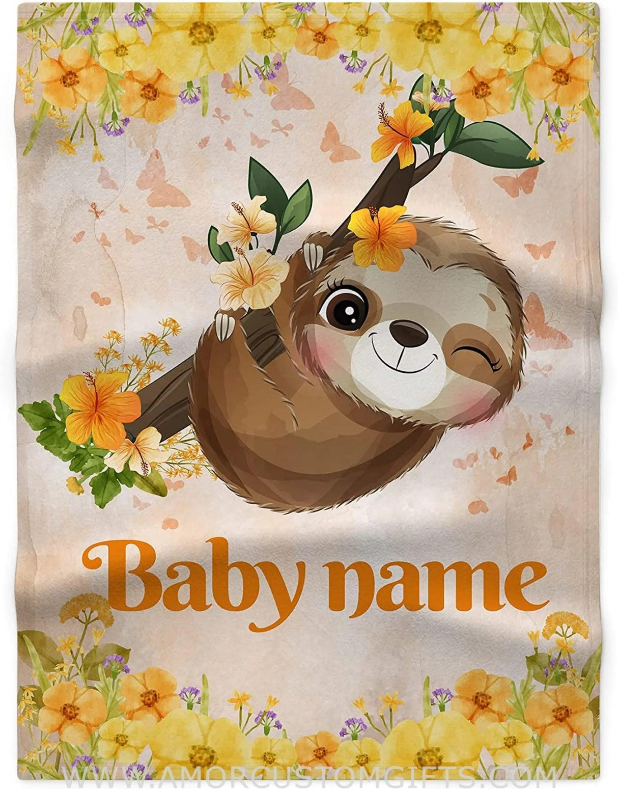 Blankets Personalized Sloth Mom and Baby Flower Baby Blankets - Gifts for Kids Baby - Baby Blankets with Name