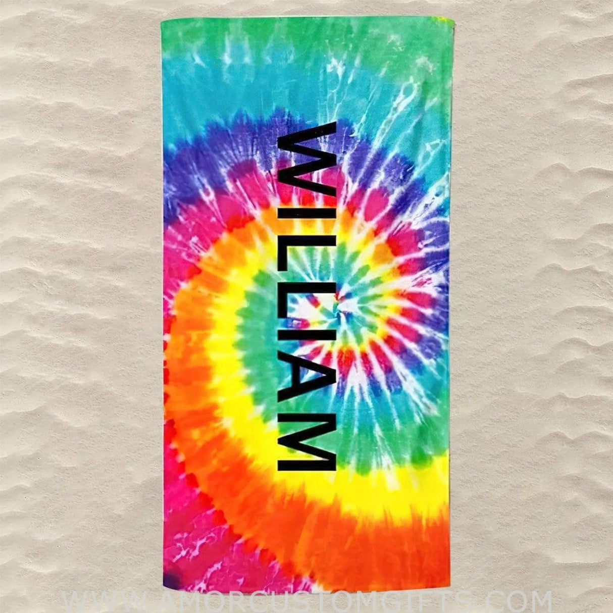 Towels USA MADE Personalized Tie Dye Beach Towel, Best Gift for Men Women in Summer, Custom Name Beach Towel