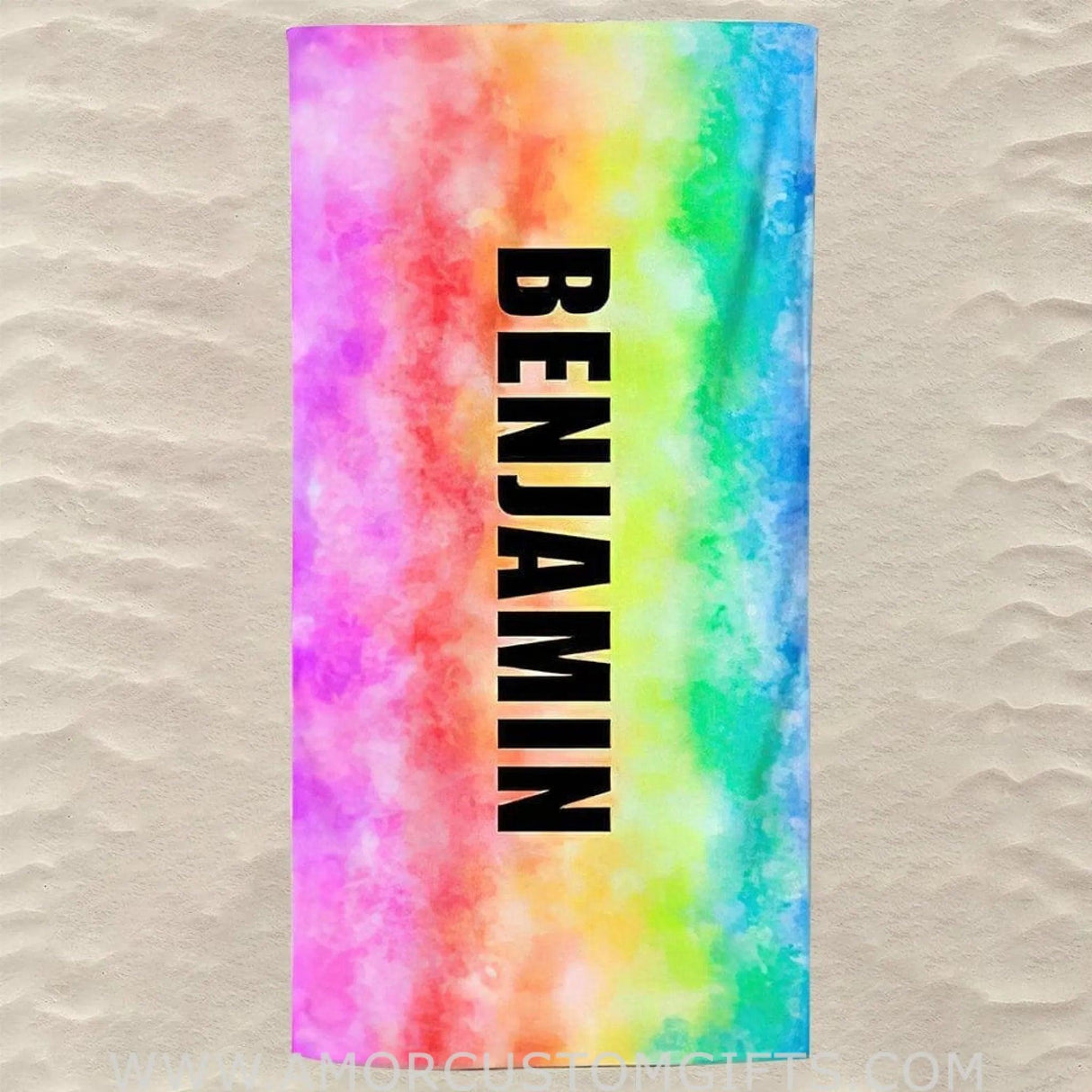 Towels USA MADE Personalized Tie Dye Beach Towel, Best Gift for Men Women in Summer, Custom Name Beach Towel