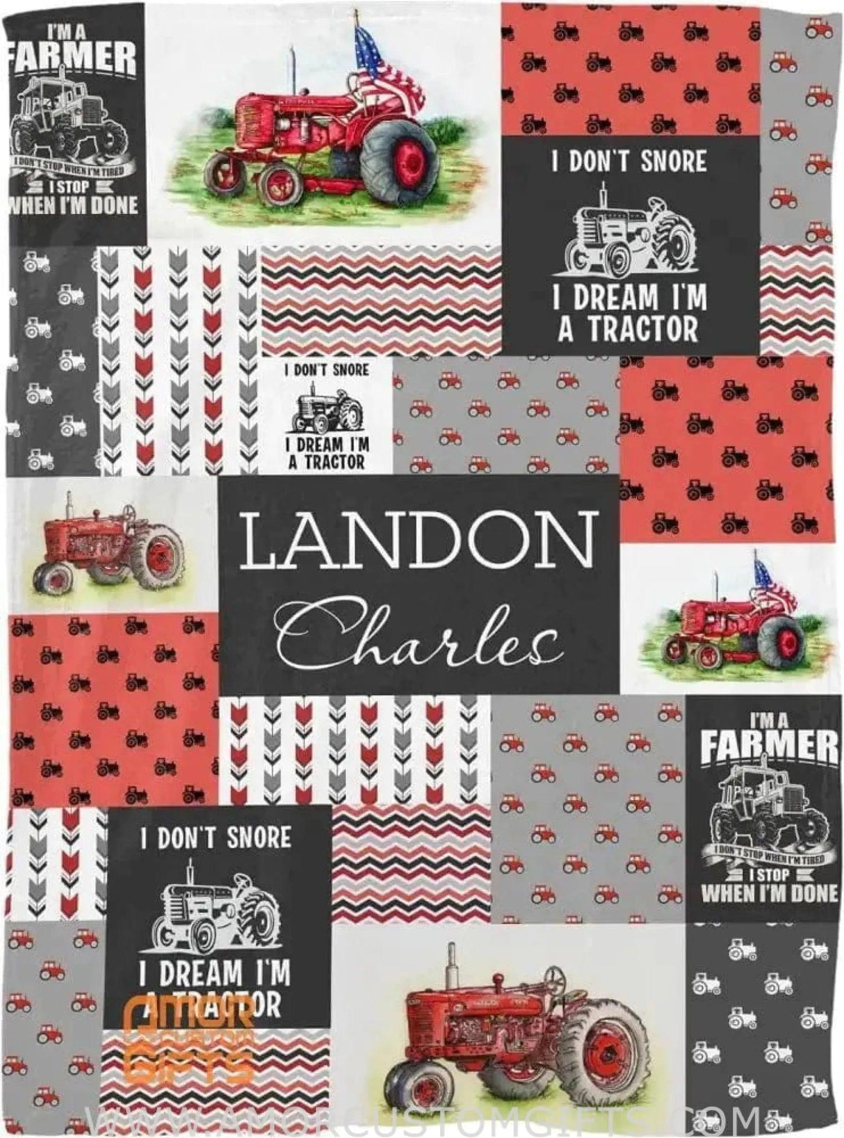 Blankets USA MADE Personalized Tractor Construction Vehicles Collections Gift Kids Infant, Green Tractor Patchwork blanket