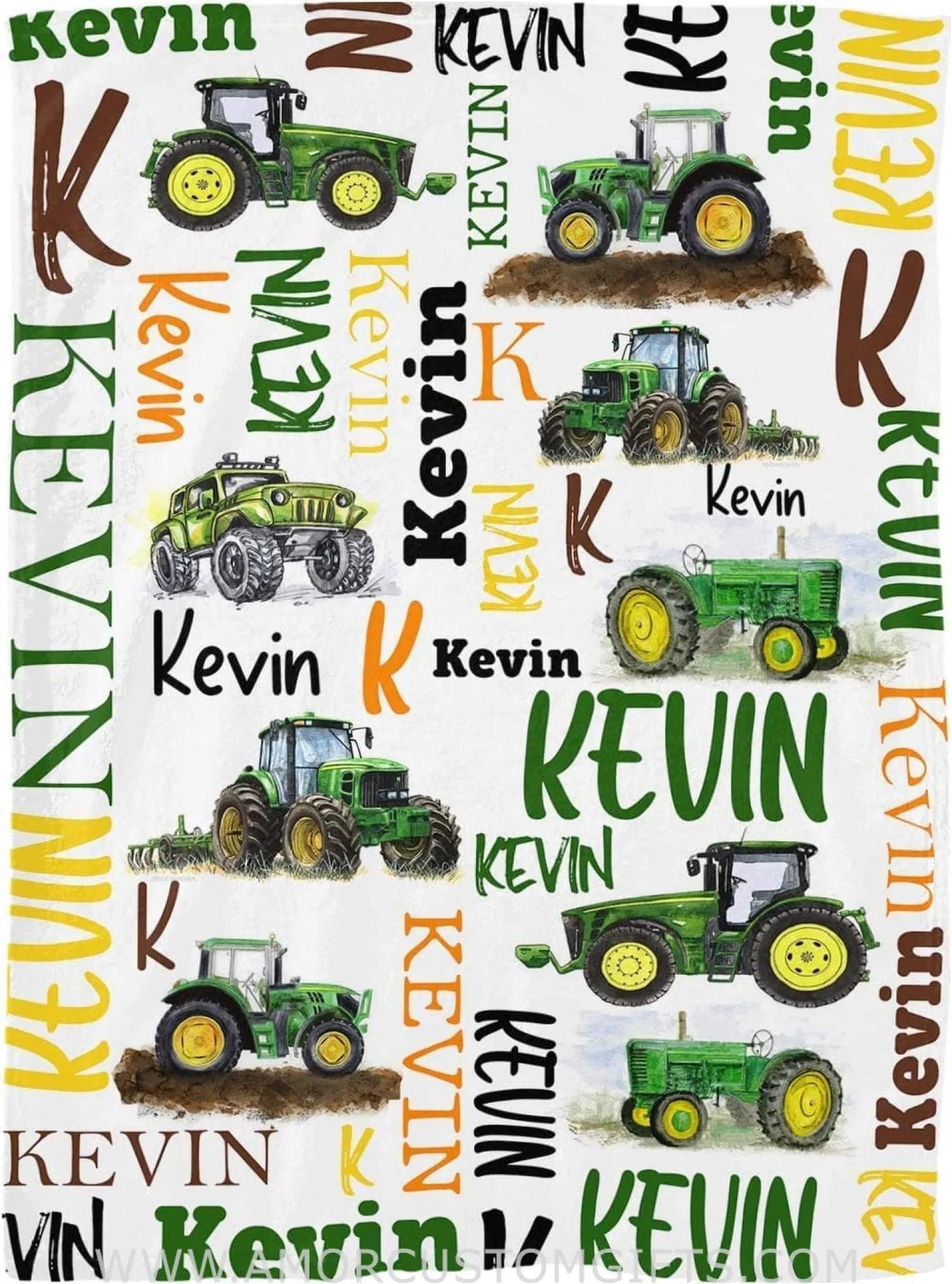 Blankets USA MADE Personalized Tractor Construction Vehicles Collections Gift Kids Infant, Green Tractor Patchwork blanket