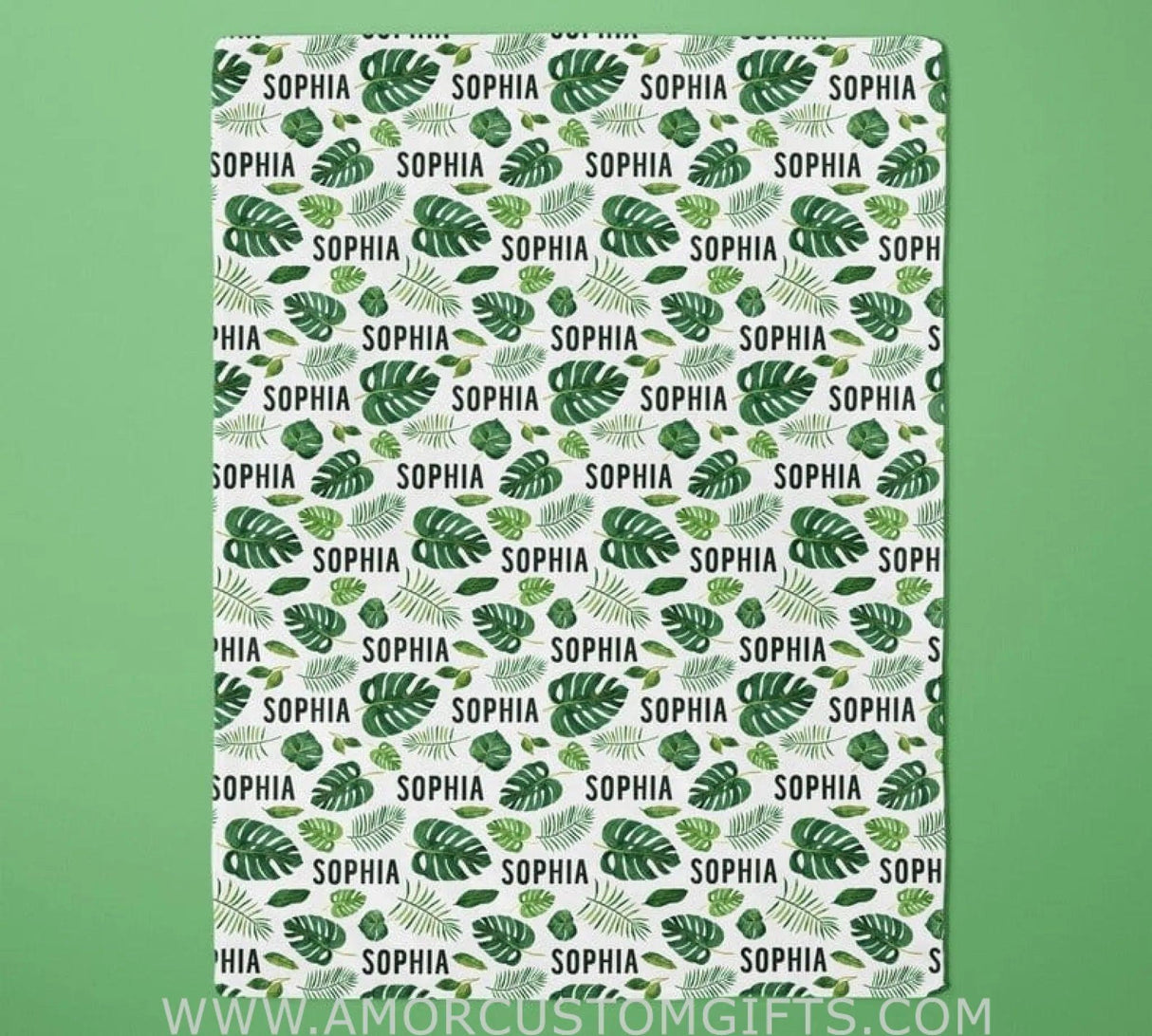 Blankets Personalized Tropical Leaves Baby Blanket - Safari Theme - Custom Name - Baby Shower Gift - Gender Neutral Blanket