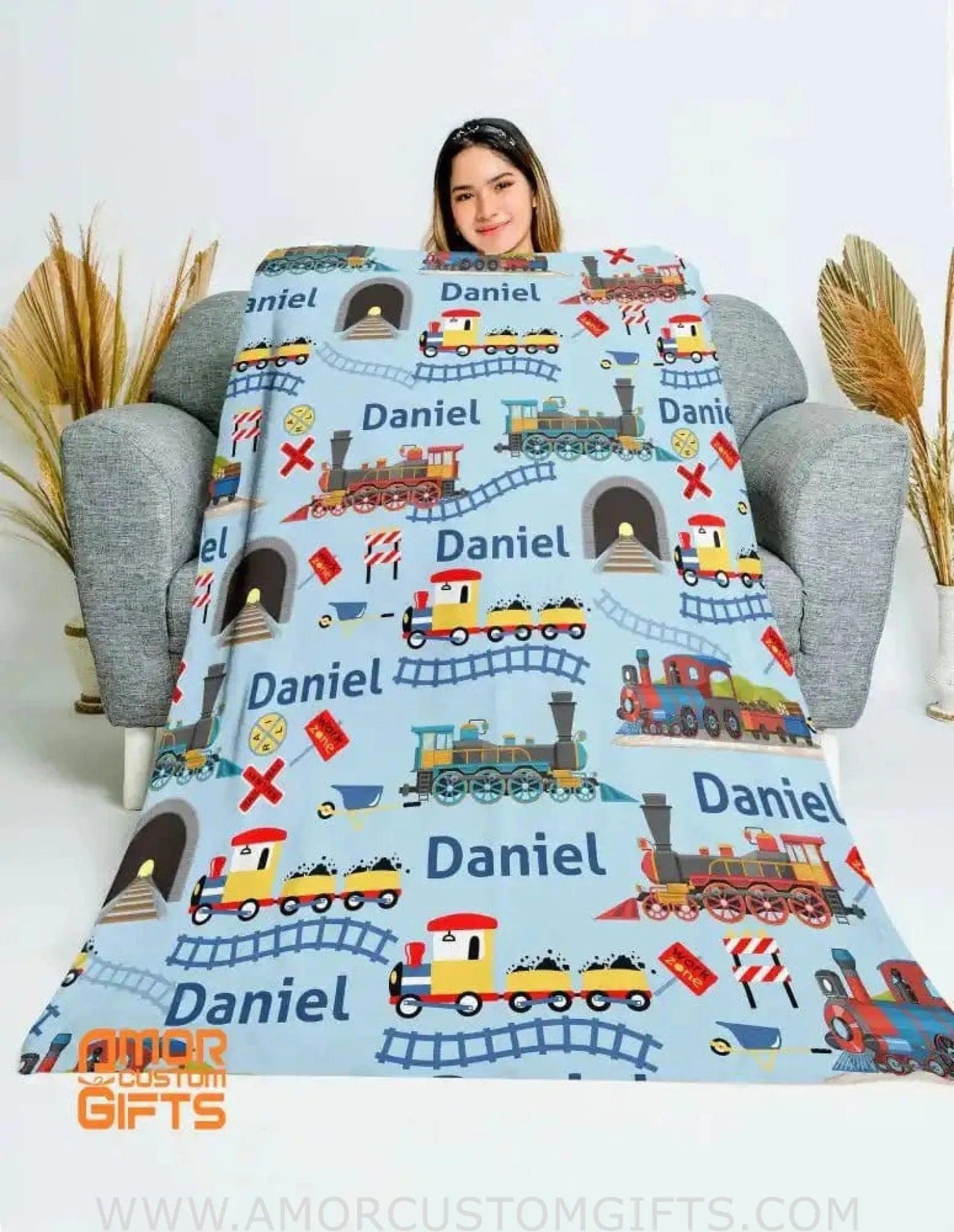 Blankets Personalized Vehicle Name Railroad Train Boy Baby Blanket