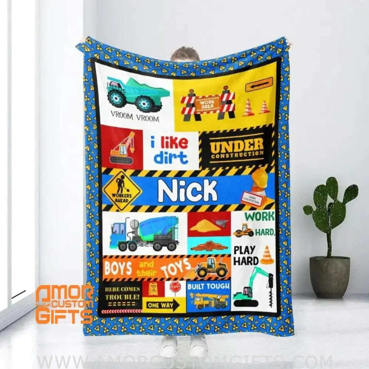 Blankets Personalized Vehicle Name Truck Boy Work Hard Baby Blanket