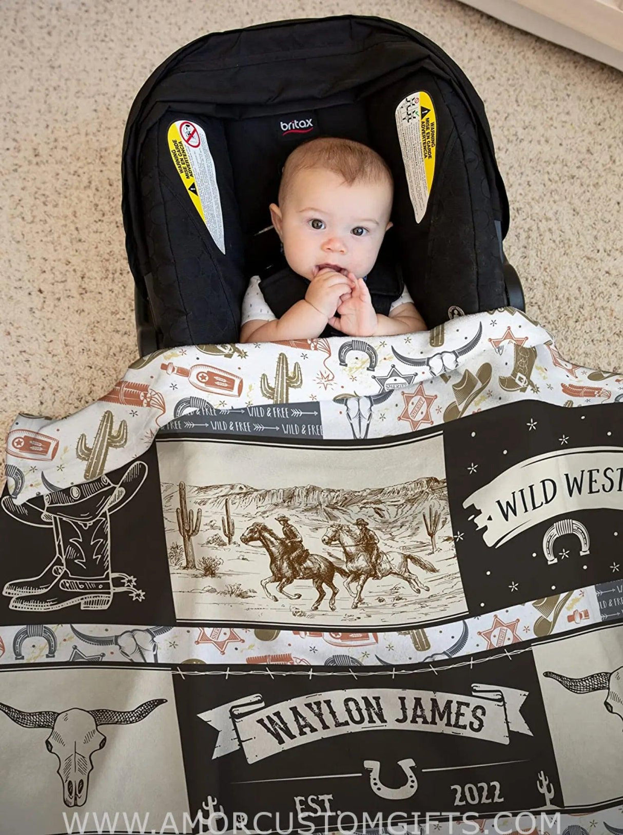 Blankets USA MADE Personalized Western Cowboy Baby Blanket for Boys Lightweight Super Soft Minky Fleece