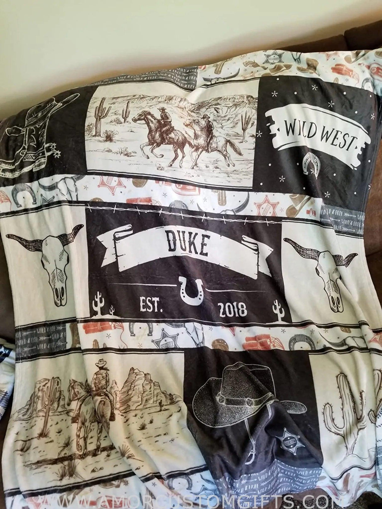 Blankets USA MADE Personalized Western Cowboy Baby Blanket for Boys Lightweight Super Soft Minky Fleece