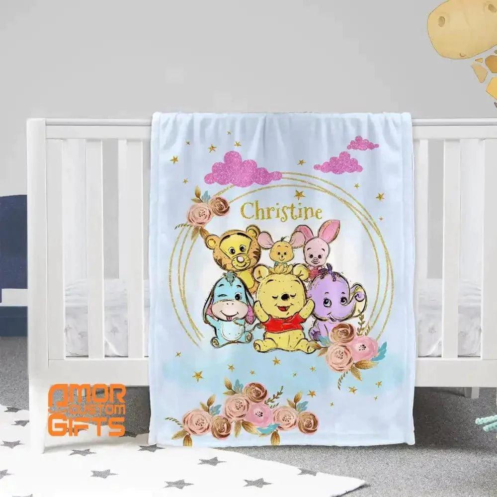 Blankets Personalized Winne The Pooh Baby Blanket | Custom Name Winnie Pooh Bear Baby Nursery Bedding