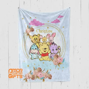 Blankets Personalized Winne The Pooh Baby Blanket | Custom Name Winnie Pooh Bear Baby Nursery Bedding