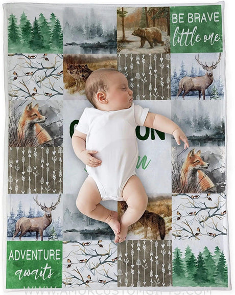 Blankets USA MADE Personalized Woodland Animals Baby Blanket, Woodland Creatures Blanket, Woodland Creatures Baby Blanket