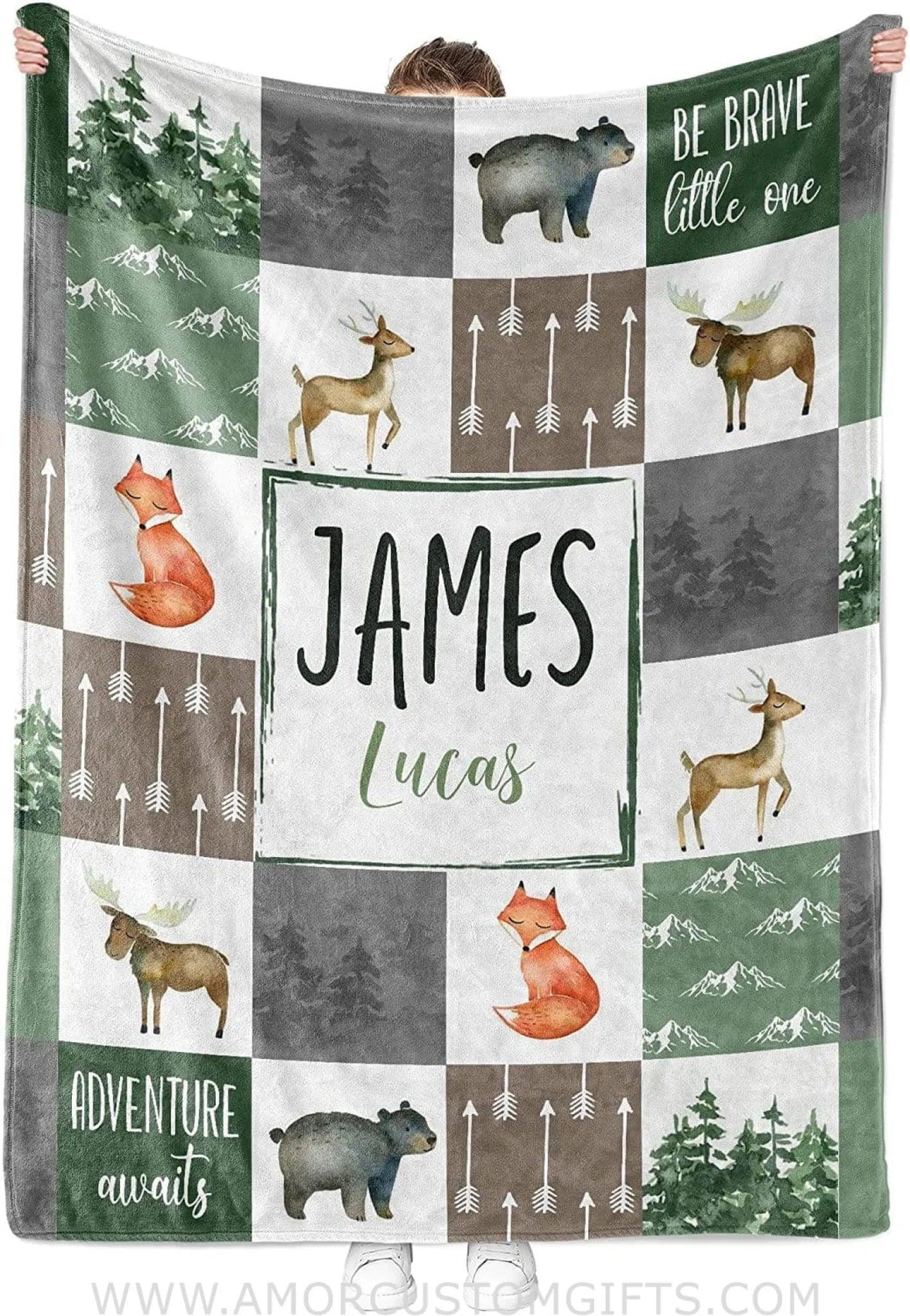 Blankets Personalized Woodland Baby Blanket | Custom Name Fox Patchwork Kids Blanket Woodland Nursery Theme