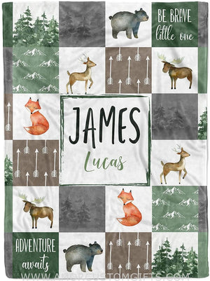 Blankets Personalized Woodland Baby Blanket | Custom Name Fox Patchwork Kids Blanket Woodland Nursery Theme