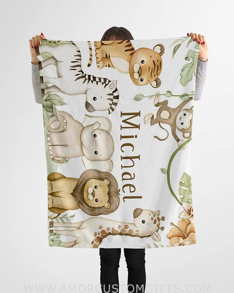 Blankets Personalized Woodland Baby Blanket | Custom Name Woodland Theme Baby Nursery Bedding, Shower Gift