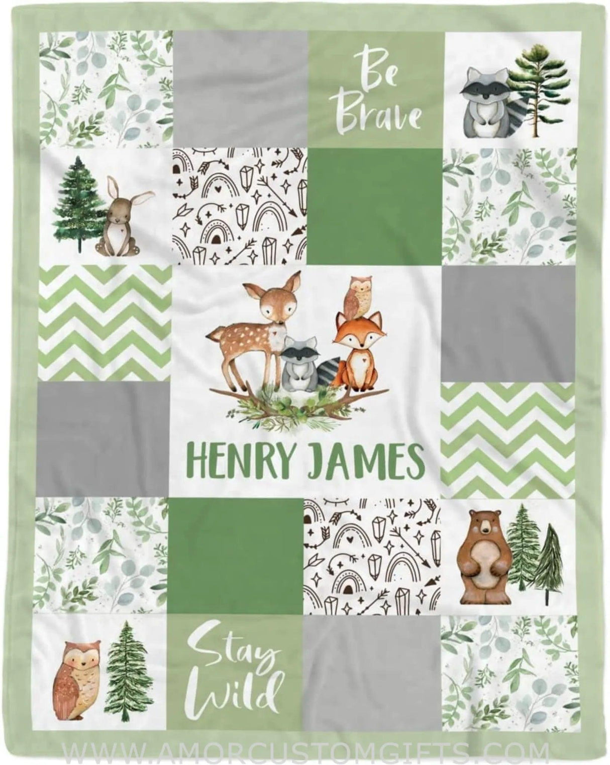 Blankets Personalized Woodland Blanket, Light Woodland Animals Blanket, Baby Boy Woodland Blanket