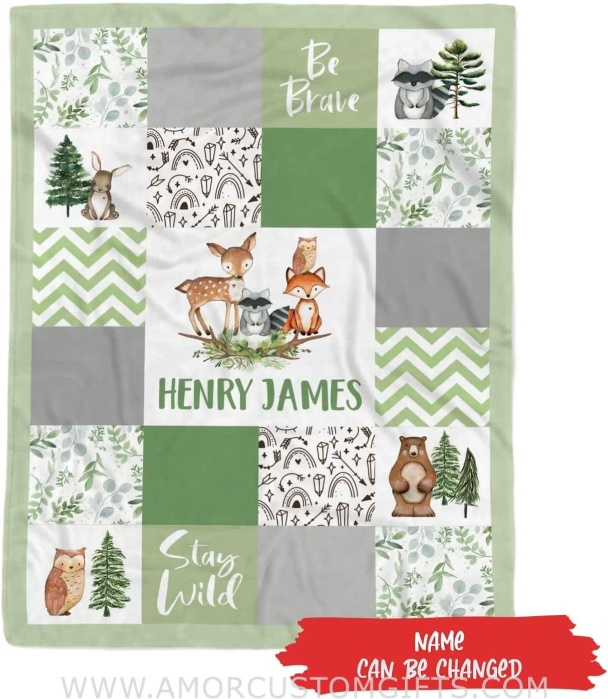 Blankets Personalized Woodland Blanket, Light Woodland Animals Blanket, Baby Boy Woodland Blanket