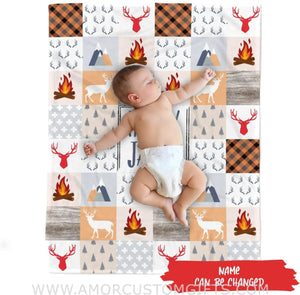 Blankets Personalized Woodland Blanket,Camper Woodland Animals Blanket,Baby Boy Woodland Blanket