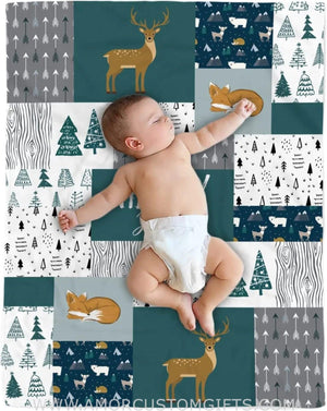 Blankets Personalized Woodland Blanket,Tree Woodland Animals Blanket,Baby Boy Woodland Blanket,Woodland Baby Blankets for Boys