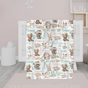 Blankets Personalized Woodland Hedgehog Blanket, Hedgehog Blanket, Baby Woodland Blanket, Woodland Baby Blankets for Boys Girls