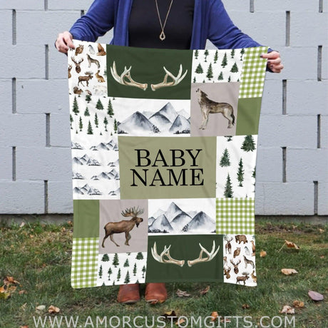 Blankets USA MADE Personalized Woodland Nursery Blanket, Baby Boy Woodland Blanket,Deer Baby Blankets for Boys,Woodland Theme Blanket,