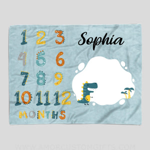 Blankets USA MADE Personlaized Dinosaurs Baby Blanket, Custom Name for Boy Blanket, Girl Blanket, Fleece & Sherpa Blanket for Granddaughter, Grandson