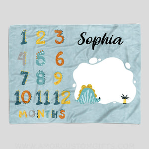 Blankets USA MADE Personlaized Dinosaurs Baby Blanket, Custom Name for Boy Blanket, Girl Blanket, Fleece & Sherpa Blanket for Granddaughter, Grandson