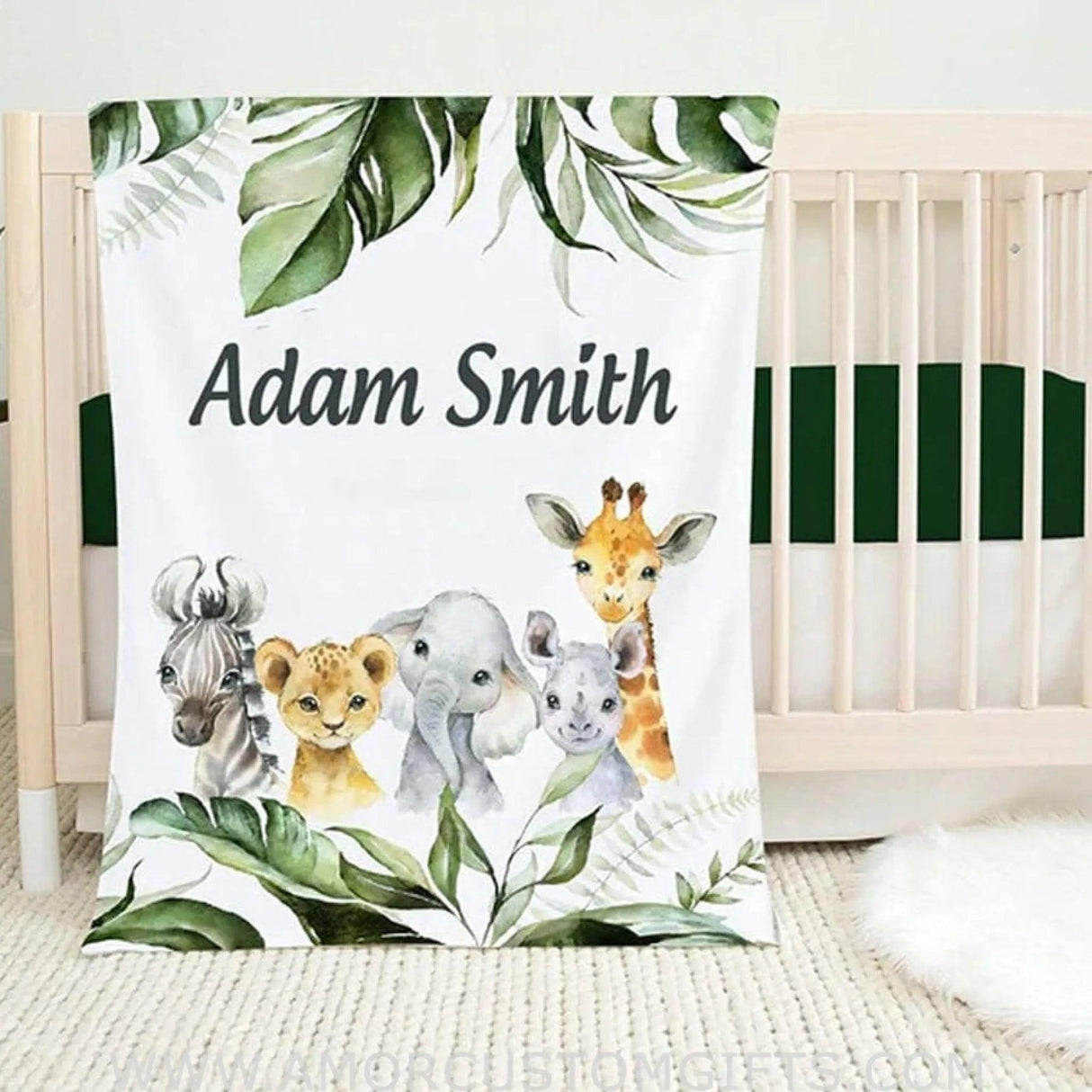 Blankets USA MADE Safari baby blanket, custom name baby blanket, baby shower safari gift