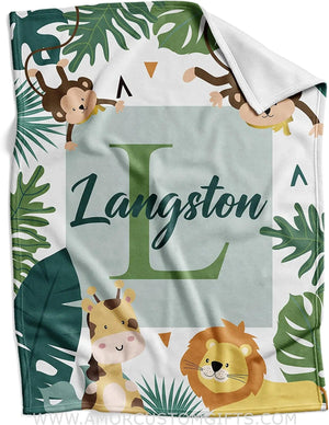 Blankets USA MADE Safari Personalized Baby Blankets for Boys - Animal Gifts for Newborn with Name - Soft Lightweight Fleece