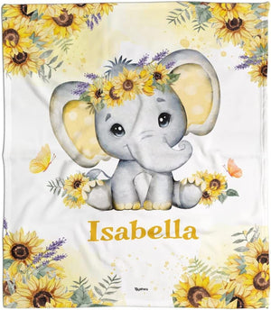 Blankets Sunflower Elephant Blanket, Sherpa Throw Fleece Blankets, Personalized Elephant Blanket for Newborn Baby Kids Girls Boys