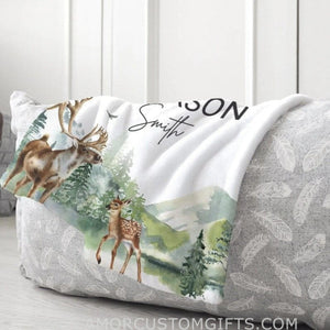 Blankets Woodland Animal Baby Blanket, Personalized Forest Bedding, Deer Baby Blanket With Name, Neutral Baby Gender Blanket