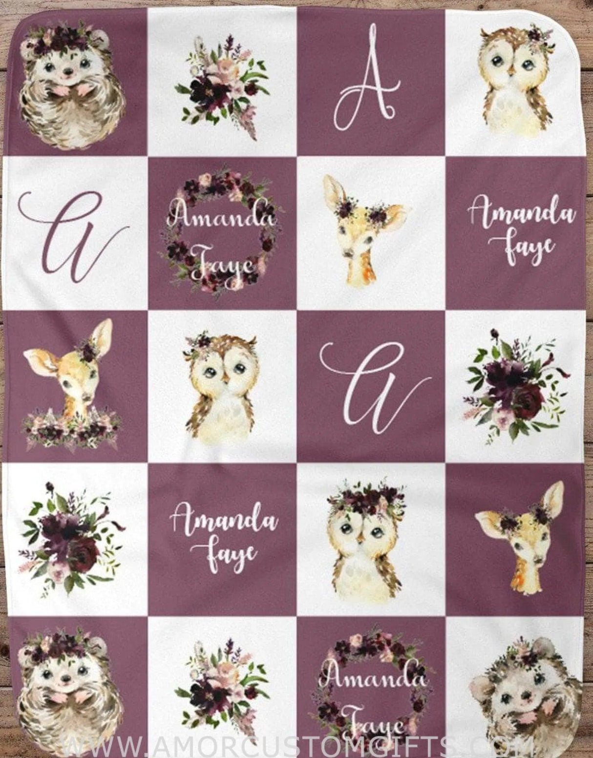 Blankets USA MADE Woodland Animal Personalized Baby Blanket, Baby Blanket, Name Baby Blanket, Girl Baby Gift, Floral, Gift for Girl, Blanket Girl