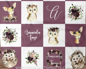 Blankets Woodland Animal Personalized Baby Blanket, Baby Blanket, Name Baby Blanket, Girl Baby Gift, Floral, Gift for Girl, Blanket Girl