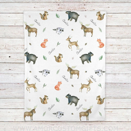 Blankets Woodland Animals Personalized Baby Blanket, Gift for Kids Toddler - Blanket for Newborn