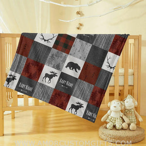 Blankets USA MADE Woodland Deer Neutral Minky Baby Blankets , Custom Moose Soft and Cozy Blanket for Boys Girls Kids - Woodland Decor