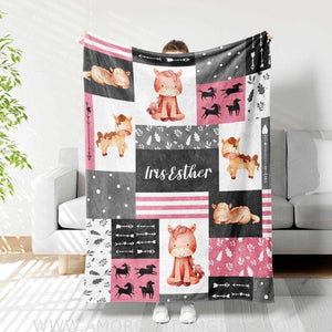 Blankets Woodland Horse Baby Name Blanket, Newborn Boy Girl Custom Name Gift, Pink Gray Boy Girl Name Blanket