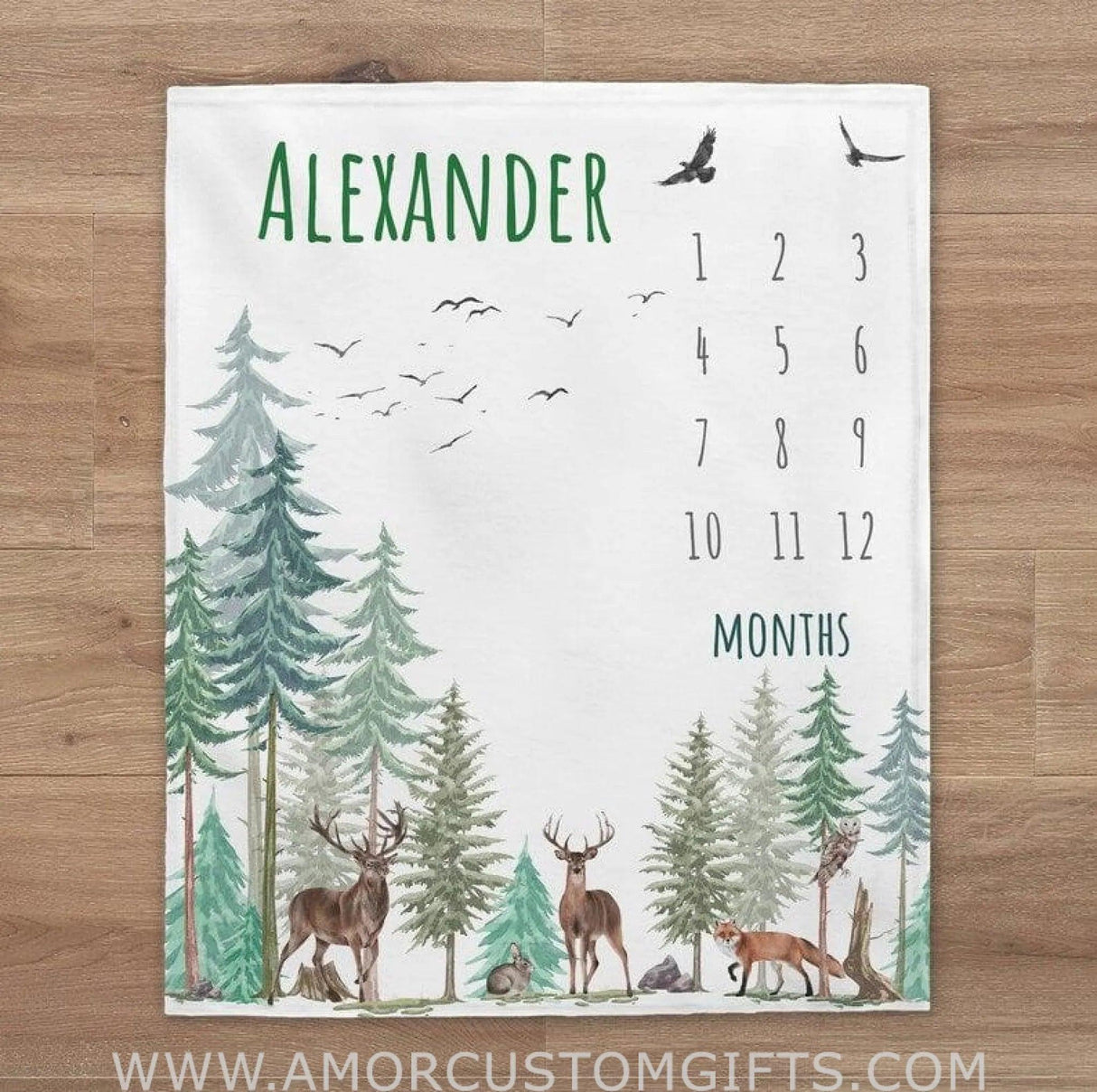 Blankets Woodland Milestone Blanket, Custom Forest Anmals Boy Blanket, Personalized Deer Baby Month Blanket, Newborn Gift