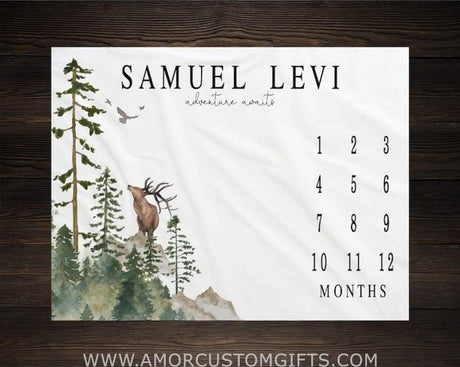 Blankets USA MADE Woodland Milestone Blanket, Monthly Growth Tracker, Personalized Baby Blanket, Custom Blanket Baby Boy